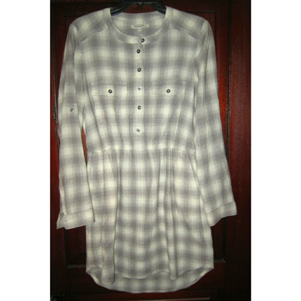 Broadway & Broome M New Deep Woods Shirt Dress Tunic Plaid Checked Wool Pockets